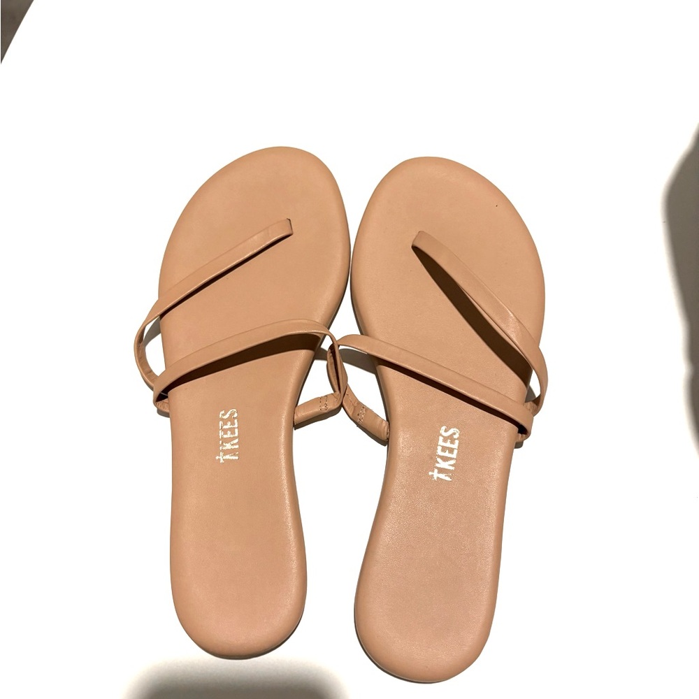 TKEES Nude Tan Minimalist Leather Slide Sandals